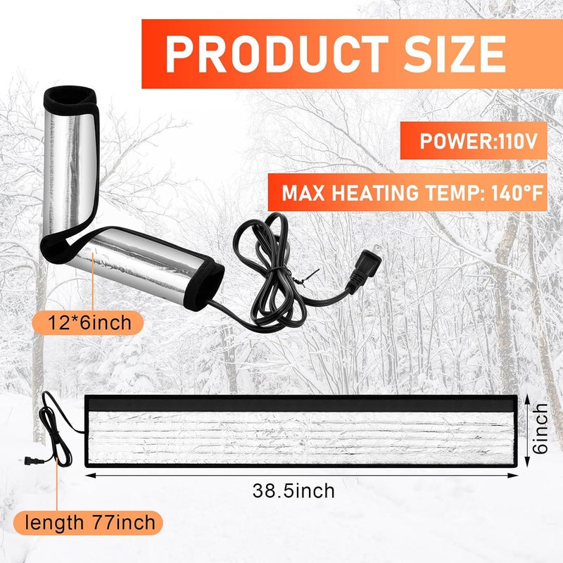 Tujoe 3 Pcs Water Pipe Heat Blanket 38.5" x 6" with 6.5 ft Power Cord, Winter Elbow Heating Tape Aluminum Foil Freeze Protection Heater Insulation Cable for Metal and Plastic Pipes 110v, Max Temp 60° - Image 2